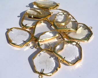 5 conectores de cuarzo electrochapados en oro de 24 quilates, colgantes de losa de cristal