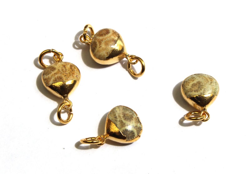 6 Pcs Fossil Coral Heart Connector with 24K Gold Electroplated Edge /& Capped Single or Double Loop Gemstone CharmDIY Jewelry Making EHP09