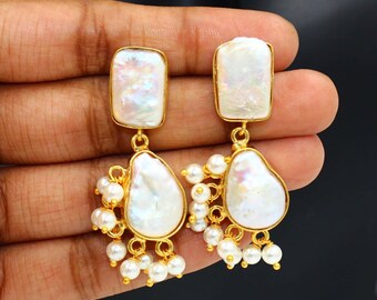 Boucles D'Oreilles En Argent Sterling Avec Perle Baroque D'Eau Douce - Fait Main #1503 - Neuf Avec Étiquettes