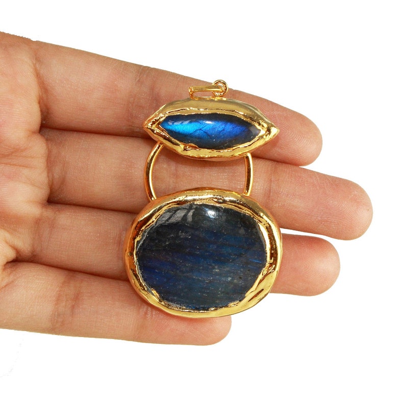 60x34mm 24kt Gold Electroplated Labradorite Oval Gemstone Pendant Handcrafted Designer Pendant Bohemian Pendant DIY Jewelry Making L43