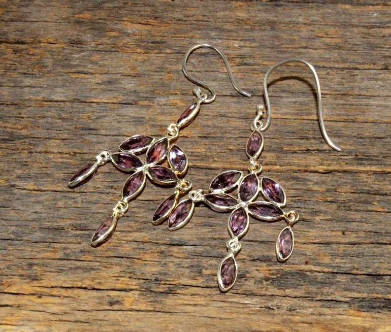 2.51 925 Sterling Silver Bezel Set Natural Amethyst Marquise Earrings Gemstone Earrings February Birthstone Bridal Wedding SLR02