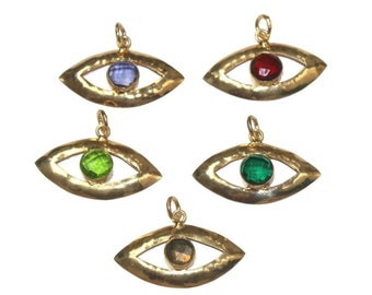Labradorite & Multi Color Birthstone Evil Eye Pendant | Evil Eye Protection | Faceted Gemstone Evil Eye Pendant | DIY Jewelry | Select color