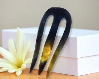 Natural Buffalo Horn Trident Hair Stick – Assorted Handmade Hairpin – Boho Tribal Hair Fork – Unique Hair Accessory – Gift Idea TT11