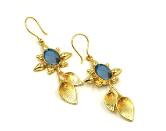 Birthstone Earrings | Calla Lily Leaves Earrings | 69mm 22kt Gold Plated Handmade Designer Earrings | Bridesmaid Gift | Party Wear Earrings