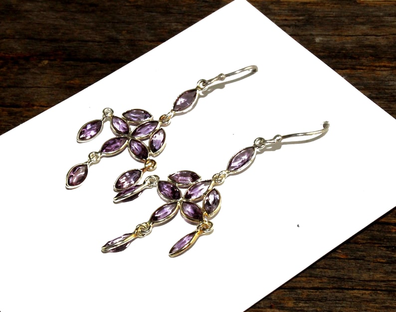 2.51 925 Sterling Silver Bezel Set Natural Amethyst Marquise Earrings Gemstone Earrings February Birthstone Bridal Wedding SLR02