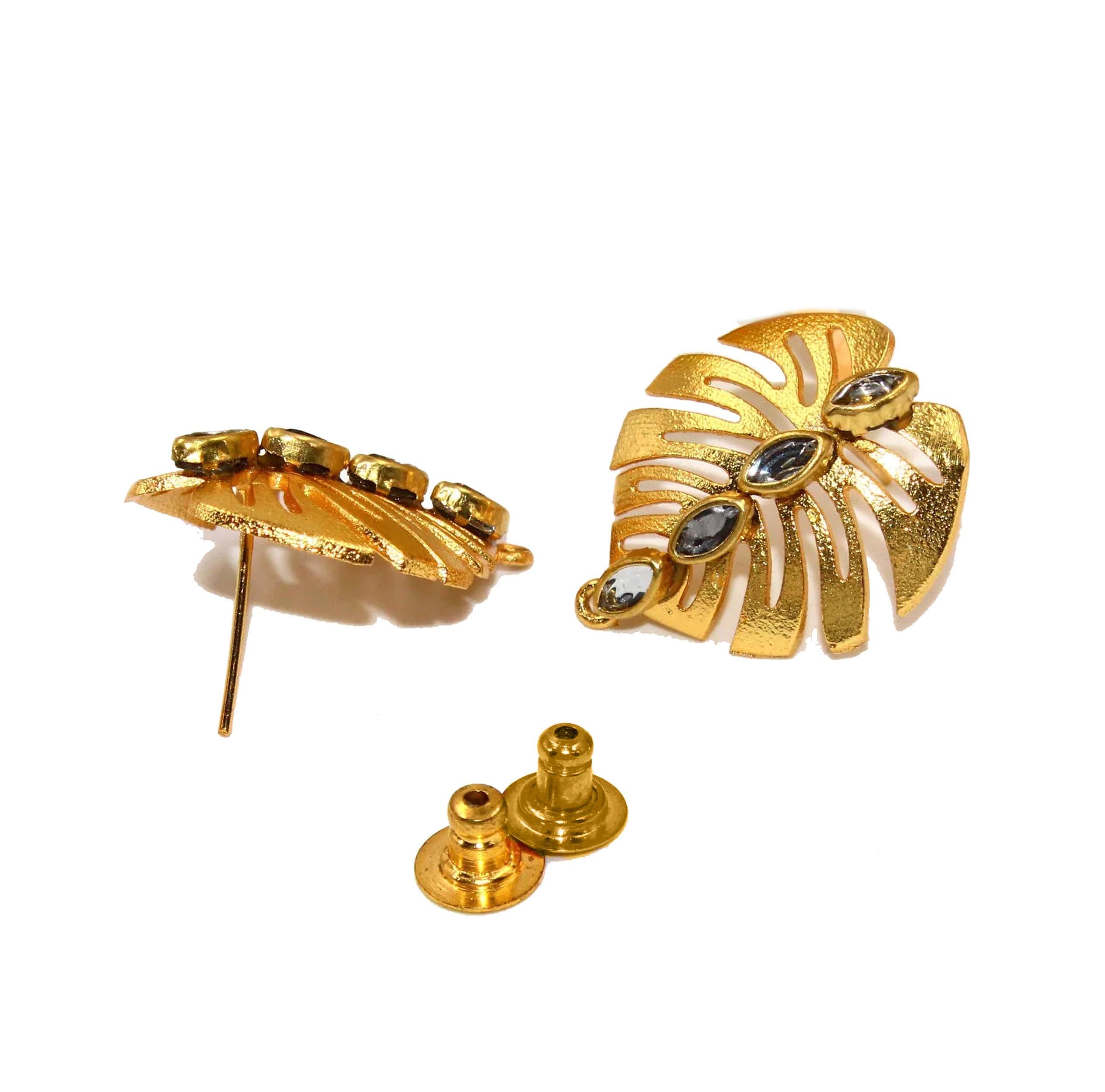 1Pair 22k Vergoldete Kundan Mons Tera Blatt Ohrringe Post Filigrane Palme Connector Post Bolzen, DIY Schmuckherstellung Versorgung Schmuckzubehör