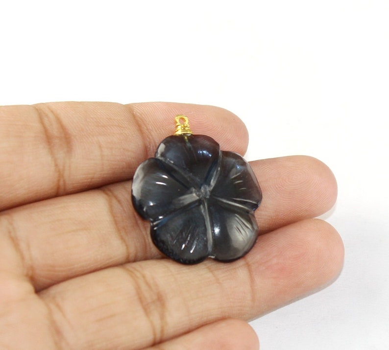 Gold Plated Connector Single Loop Gemstone Pendant DIY Jewelry Making 1 Pc 34x30mm Swiss Blue Quartz Hand Carved Prong Set Flower Pendant