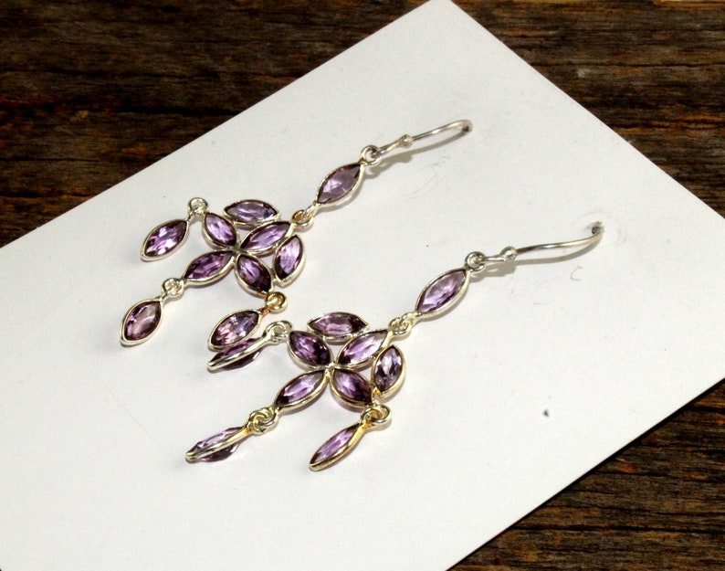 2.51 925 Sterling Silver Bezel Set Natural Amethyst Marquise Earrings Gemstone Earrings February Birthstone Bridal Wedding SLR02