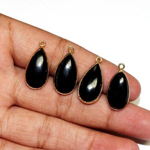 1Pair 25x13mm Gold Plated Black Sheen Obsidian Bezel Set Pear Shaped Charm Pendant  DIY Jewelry Making-Supplies Gemstone Charm Select Finish