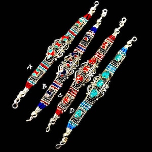 Tibetan Nepalese Bracelet with Turquoise Coral & Lapis Inlay | Boho Tribal Festival Jewelry | Handmade Himalayan Bracelet | Gift for her