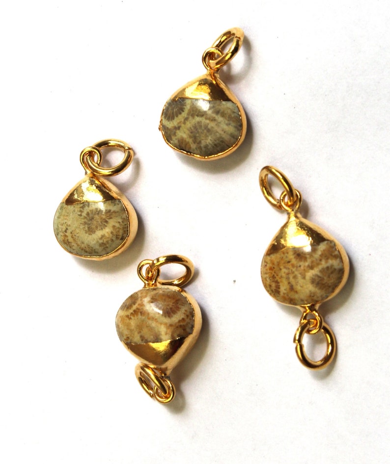 6 Pcs Fossil Coral Heart Connector with 24K Gold Electroplated Edge /& Capped Single or Double Loop Gemstone CharmDIY Jewelry Making EHP09