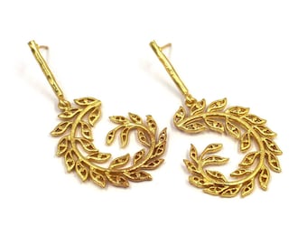22kt Gold Plated Leaves Wreath Earrings | Vine Wreath Earrings | Dangle Leaves Earrings | Handmade Earrings | Wedding Earrings | Gift Idea