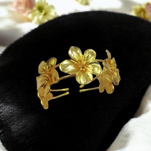 Gold Hibiscus Flower Cuff Bracelet Adjustable Boho Bangle Handmade Bracelet Statement Jewelry Antique Style Floral Bracelet Gift For Her