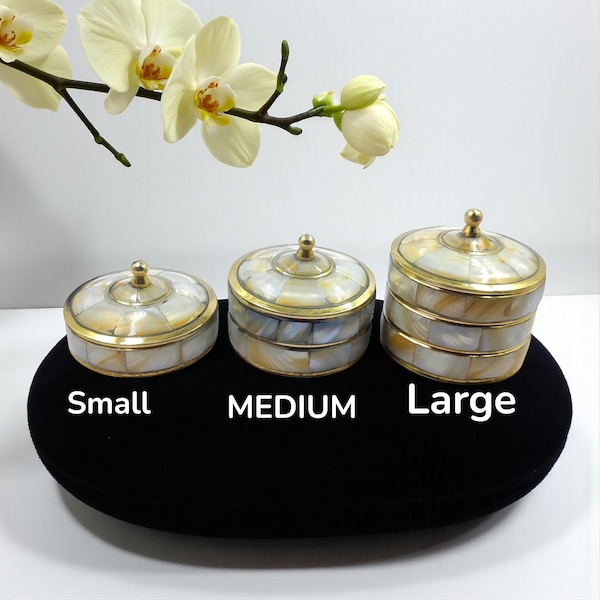 Handmade Mother of Pearl Inlay Vintage Brass Box – Decorative Jewelry Storage Box | Unique Gift for Women | Elegant Home Decor Accent