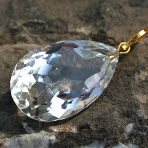 1Pc AAA Rock Crystal Quartz Faceted Pear Cut Pendant, Single Bail Pendant, Gemstone Pendant, Connector, Charm, Size 30x19mm