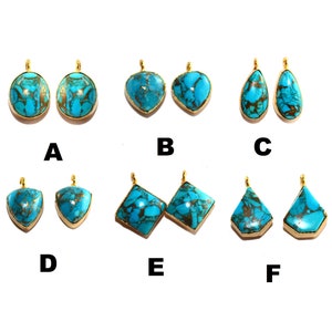 1 Pair Mojave Turquoise Multi Shape Earring Pendant / 22kt Gold Plated Gemstone Connector / DIY Jewelry Making Components / Earring Findings