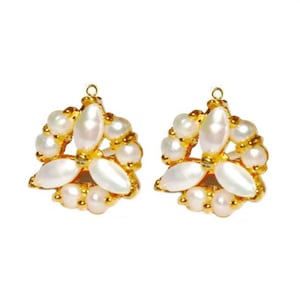1 Pair Freshwater Pearl Charm Pendant 22kt Gold Plated Prong Set Pearl Connector Necklace n Earring Findings DIY Jewelry Making Supplies