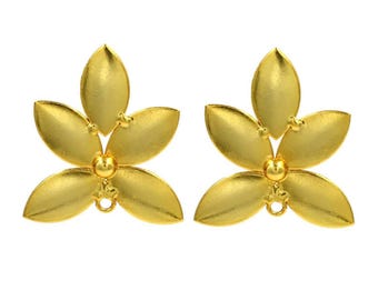 1 Pair 22kt Gold Plated Leaves Connector Post Stud 29x27mm Hancrafted Designer Earring Post Earring Findings DIY Jewelry Making Supplies