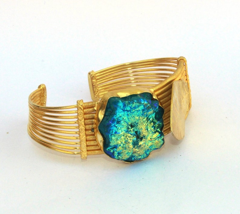 Swiss Blue Titanium Solar Quartz Cuff Bracelet Gold Leaf Bracelet Adjustable Bangle Bracelet Statement Bracelet Gift For Her BB50