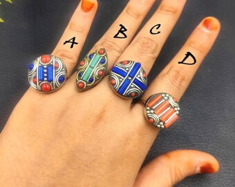 Tibetan Silver Adjustable Ring, Handmade Tribal Fusion Nepali Ring, Ethnic Tribal Statement Ring, Bohemian Nepalese Jewelry Unique Gift Idea