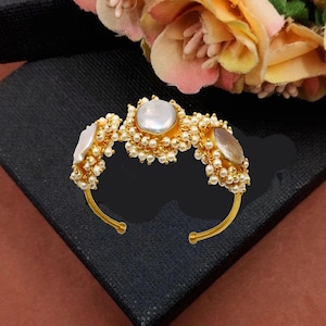 Natural Freshwater Pearl Cuff Bracelet 22Kt Gold Plated Pearl Cluster Bangle Bracelet Wedding Bridesmaid & Bridal Jewelry Gift for her