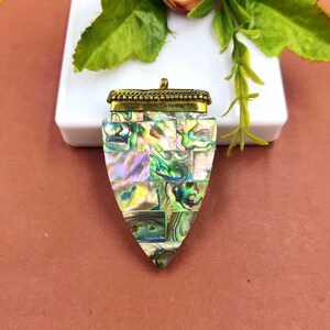 75x40 Natural Abalone Shell Arrowhead Pendant Dotted Brass Capped ...
