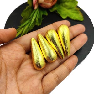 2Pcs 36x13mm Gold Tone Textured Teardrop Beads Elongated Drop Shape Brass Briolettes DIY Jewelry Making Supply Jewelry Findings & Components