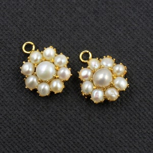 Freshwater Pearl Charm Pendant | 22kt Gold Plated Prong Set Pearl Flower Connector | Necklace n Earring Findings | DIY Jewelry Making Supply