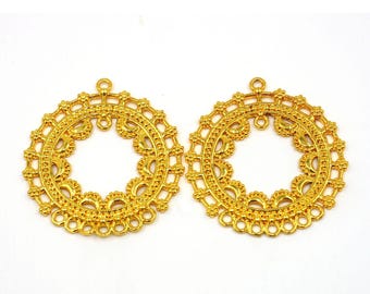 52mm Gold Plated Crescent Moon Earring Connector, Multiple Loop Chandelier Components, Statement Jewelry Findings, 1 Pair DIY Jewelry Supply