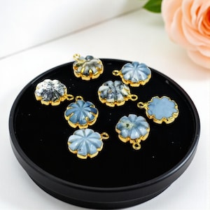 Flower Shape Gemstone Pendant Precious and Semi Precious Birthstone Connector Gold Electroplated Gemstone Charm Pendant DIY Jewelry Making