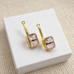 1Pair Faceted Natural Pink Amethyst Ear Jackets, Front to Back Earrings, 28x11mm Gold Plated Gemstone Ear Cuffs, DIY Jewelry Making Supply