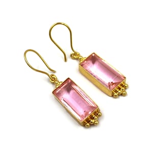 Pink Quartz Ear-post 22kt Gold Plated Pendant n Ready to wear Earrings Handmade Designer Jewelry & DIY Jewelry Making Supplies Gift Idea.