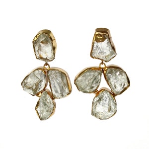 50-62mm Natural Raw Green Amethyst Earrings / Rough Gemstone Earrings / 22kt Gold Plated Earrings / Handmade Four Stone Earrings / Gift Idea