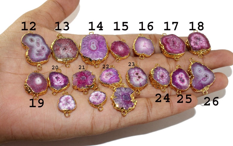 1Pc Gold Electroplated Edge Pink Solar Quartz Stalactite Slice Pendant Double Loop Connector Druzy Pendant Jewelry Making DIY BG23