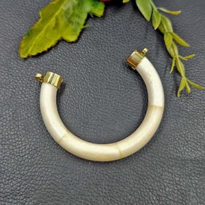 Ethically Sourced Buffalo Bone Crescent Horn Double Loop Pendant | 65x70mm Brass-Capped Double Horn Pendant | Bohemian DIY Necklace Findings