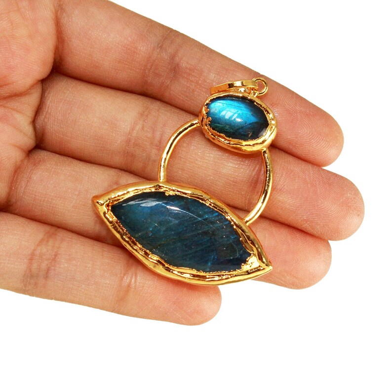 52x38mm 24kt Gold Electroplated Labradorite Oval Gemstone Pendant Handcrafted Designer Pendant Bohemian Pendant DIY Jewelry Making L59