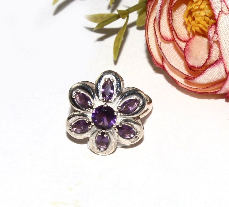 925 Sterling Silver Ring Size US 7.75 Purple Stone Flower Ring Bridal Wedding Silver Ring Engagement Ring Gift For Her SL123