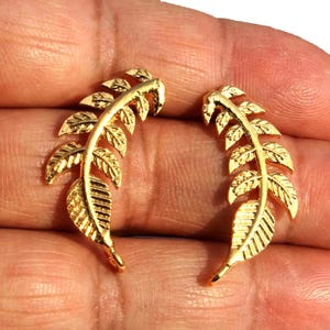 30x10mm Real Gold Plated Designer Leaf Ear Post Handmade Engraved Leaf Connector Post Stud DIY Jewelry Making Supplies Jewelry Findings.