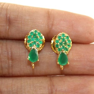 Green Stone Ear-post with Backing 16x7mm Handmade 22k Gold Plated Prong Set Connector Post Stud Earring Findings DIY Jewelry Making Supplies