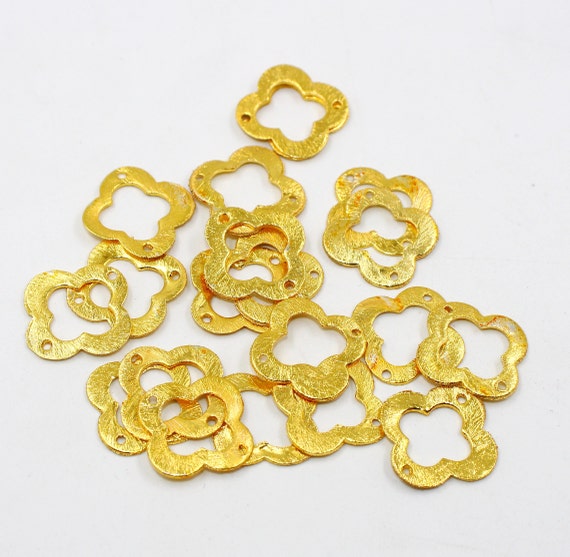 20Pcs Gold Plated Clover Quatrefoil Beads / Designer Metal Flower Beads / Connector Beads / DIY Jewelry Making / Beading Supplies / FIndings