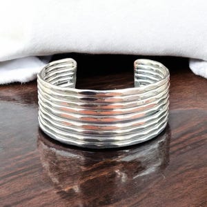 Gold & Silver Tone Brass Cuff Bangles – Wide Layered Metal Bracelet – Adjustable Boho Statement Jewelry – Gift for Her