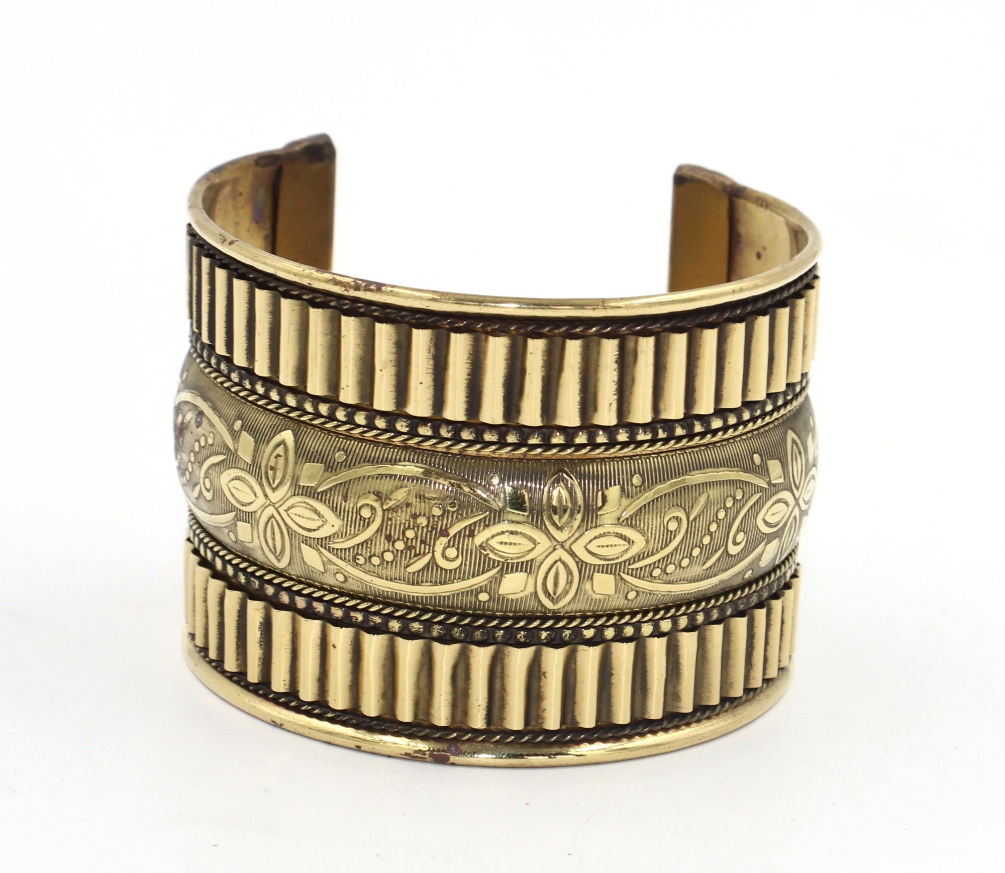 Handmade Engraved Cuff Bracelet / Wide Brass Cuff Bracelet / Etsy