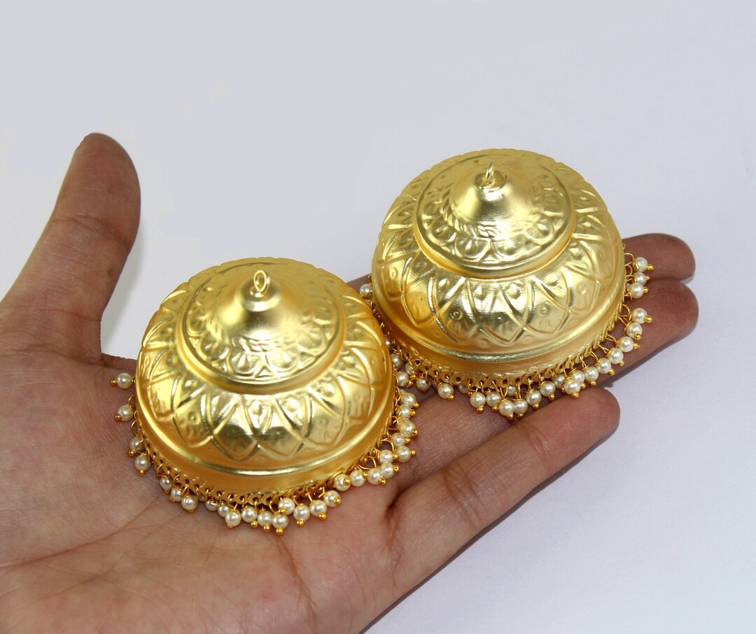 2 Pcs 50x51mm 22kt Gold Plated Brass Jhumkas / Dome Shaped Connectors