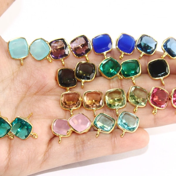 Bezel Set Multi Color Quartz Earring Post | Charm Pendants & Connectors | 22Kt Gold Plated Handmade Diy Jewelry Supplies | Jewelry findings