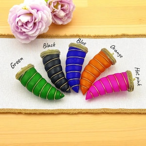 Ethically Sourced Colorful Spiral Buffalo Bone Wire Wrapped Tooth Pendant | 69mm Brass Cap Bohemian Tusk Charm | Tribal DIY Jewelry Supplies