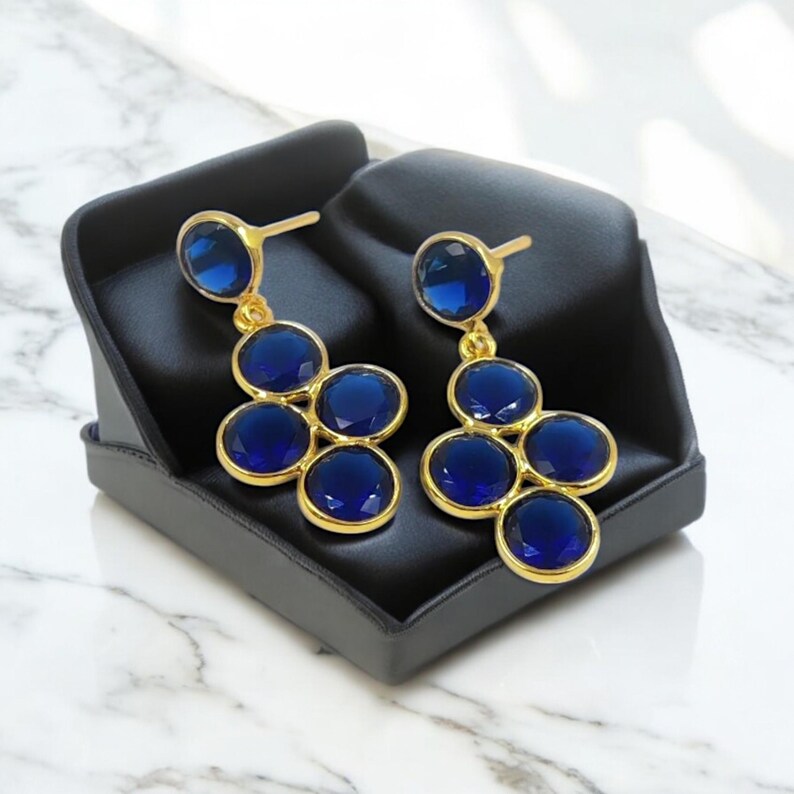 1.29" Bezel Set Multi Quartz Round Cut Stone Earrings, 18kt Gold Plated Tanzanite Earrings, Five Stone Earrings, Gift Idea, Everyday Jewelry image 7