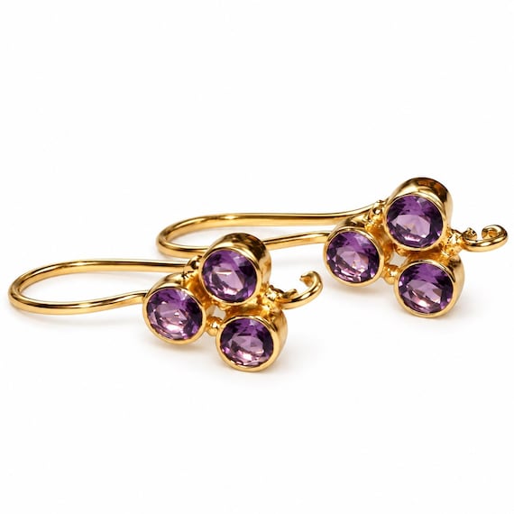 Faceted Amethyst Quartz Earring Hooks, 22kt Gold Plated Brass Findings (31x11mm DIY Jewelry Making Supplies Earring Findings & Components
