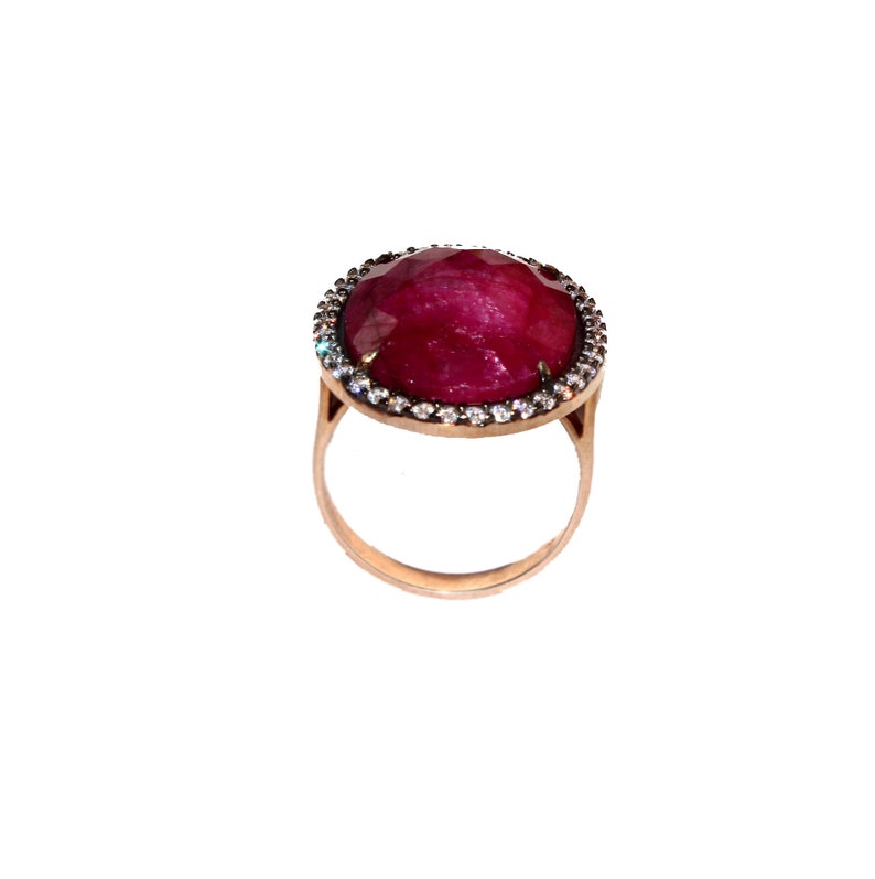 925 Sterling Silver Natural Ruby Ring Size US 7.5 Rose Gold /& Black Rhodium Vermeil Ring Zircon Pave Wedding Jewelry Gift Idea