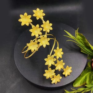 Real Gold Plated Handmade Flower Cuff Bracelet Designer Floral Cuff Bangle Wedding Bracelet  Adjustable Statement Bracelet Jewelry for Women