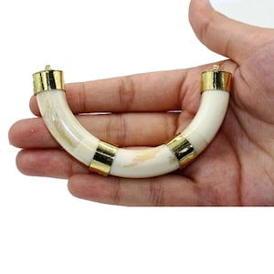 90x45mm Ethically Sourced Buffalo Bone U Shaped Crescent Pendant With Gold Capped Bail Rounded Double Horn Pendant DIY Jewelry Making Supply